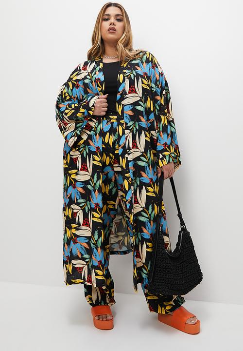 Superbalist - Longer length shacket - black abstract brushstroke floral