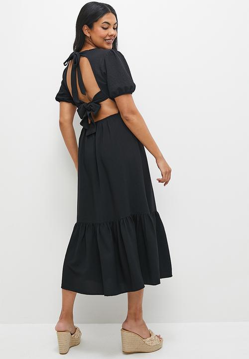 MILLA - Tiered open back midi dress - black