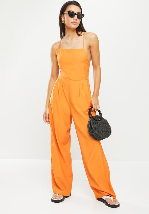 Glamorous - Petite open back wide leg jumpsuit - tangerine