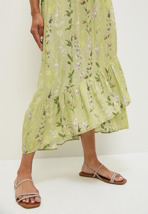MILLA - Co ord ruffle hem midi skirt - green botanical