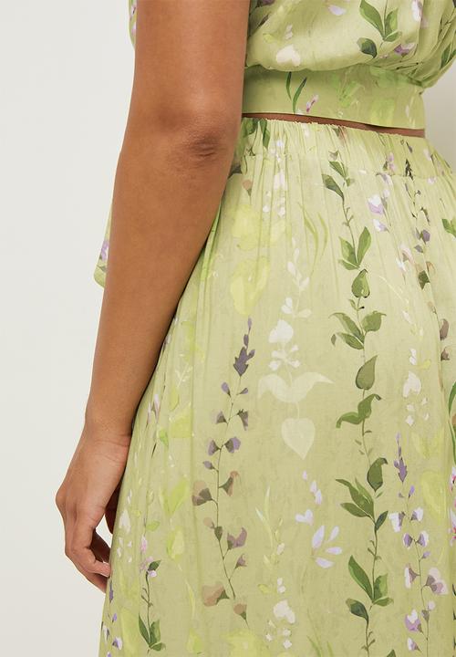 MILLA - Co ord ruffle hem midi skirt - green botanical