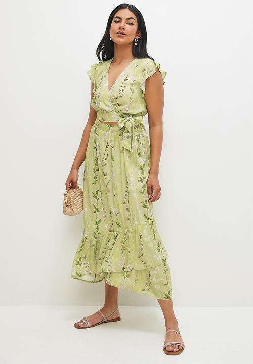 MILLA - Co ord ruffle hem midi skirt - green botanical