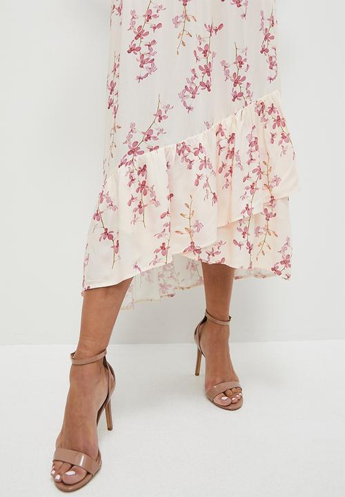 MILLA - Co ord ruffle hem midi skirt - pink spaced orchards