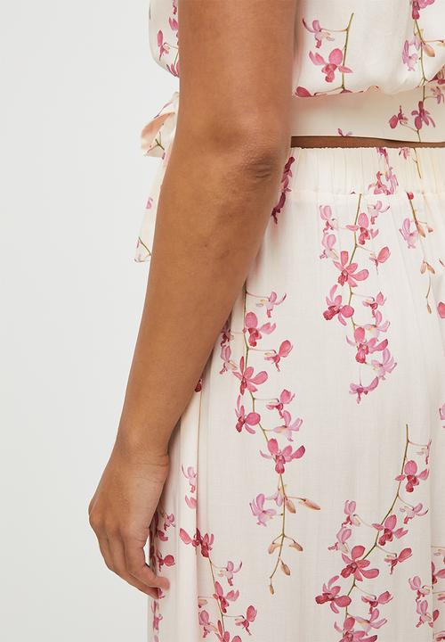 MILLA - Co ord ruffle hem midi skirt - pink spaced orchards