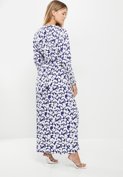 Glamorous - Block floral v-neck printed dress - blue 