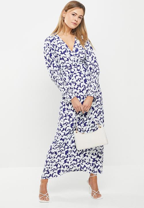 Glamorous - Block floral v-neck printed dress - blue 