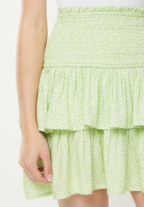 ONLY - Vicky mini smock skirt - white & green