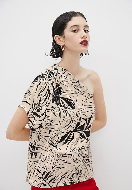 VELVET - Satin off shoulder draped blouse - tapioca tropical