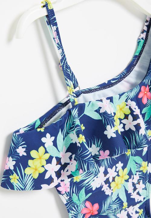 Rebel Republic - Girls floral one piece bikini - blue