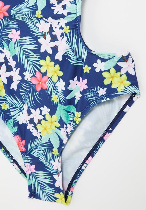 Rebel Republic - Girls floral one piece bikini - blue