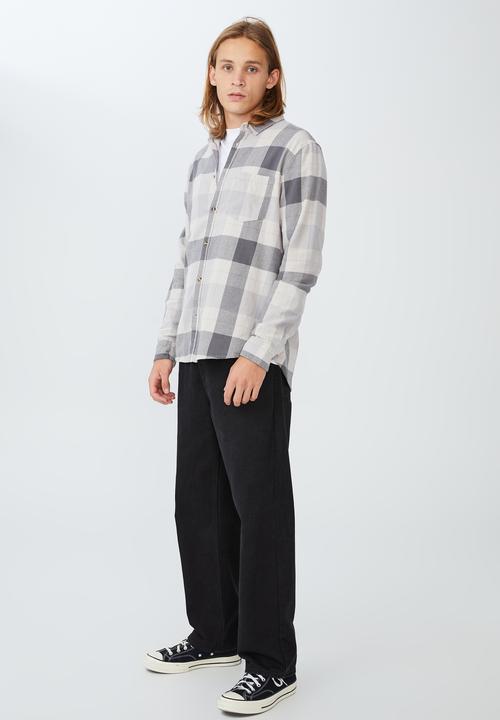 Cotton On - Camden long sleeve shirt - faded charcoal check