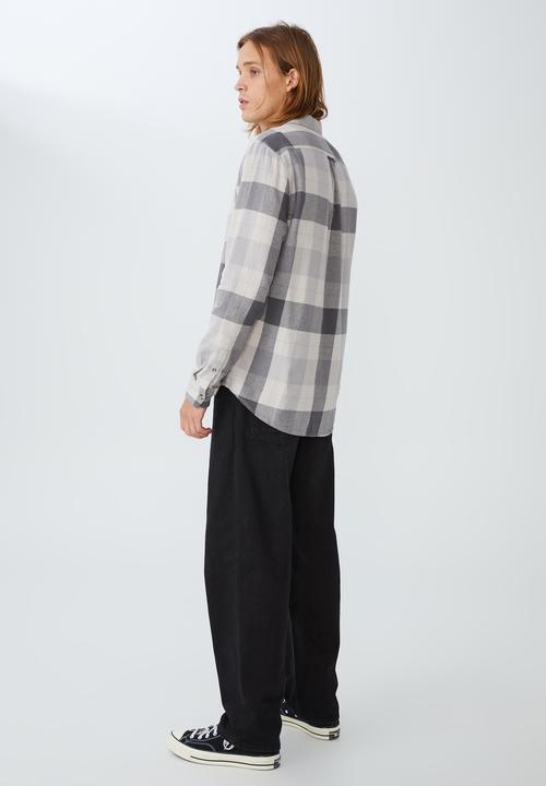 Cotton On - Camden long sleeve shirt - faded charcoal check