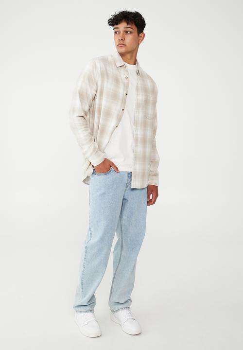 Cotton On - Camden long sleeve shirt - stone ombre check