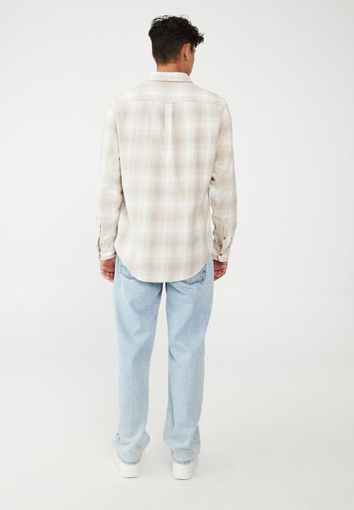 Cotton On - Camden long sleeve shirt - stone ombre check