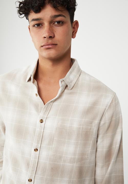 Cotton On - Camden long sleeve shirt - stone ombre check