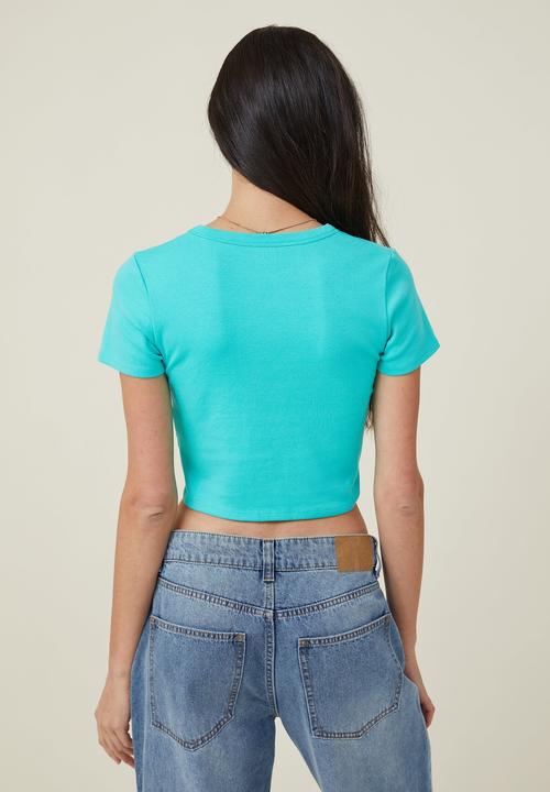 Cotton On - Micro fit rib graphic tee - blue heart/sprung torquise