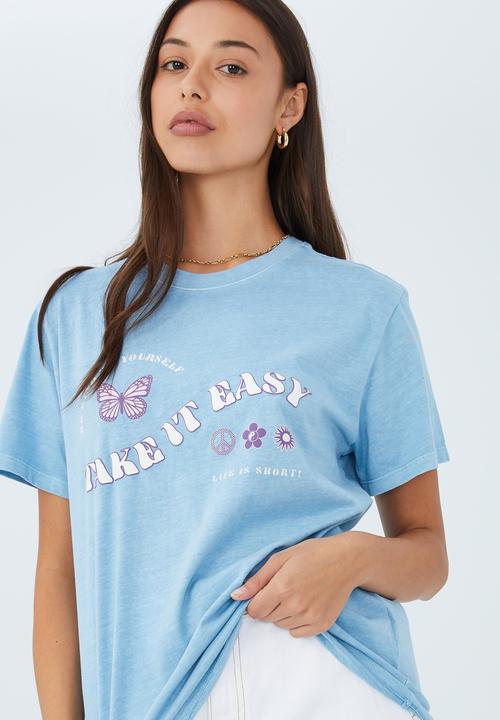 Cotton On - Regular fit graphic tee - take it easy/calm blue