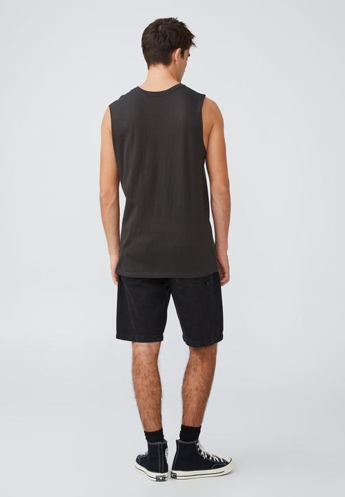 Cotton On - Tbar collab muscle - lcn mt washed black/nirvana - smiley repeat