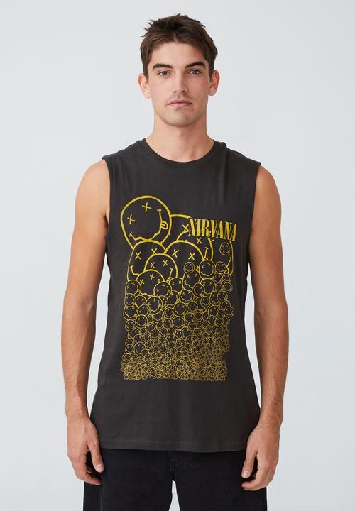 Cotton On - Tbar collab muscle - lcn mt washed black/nirvana - smiley repeat