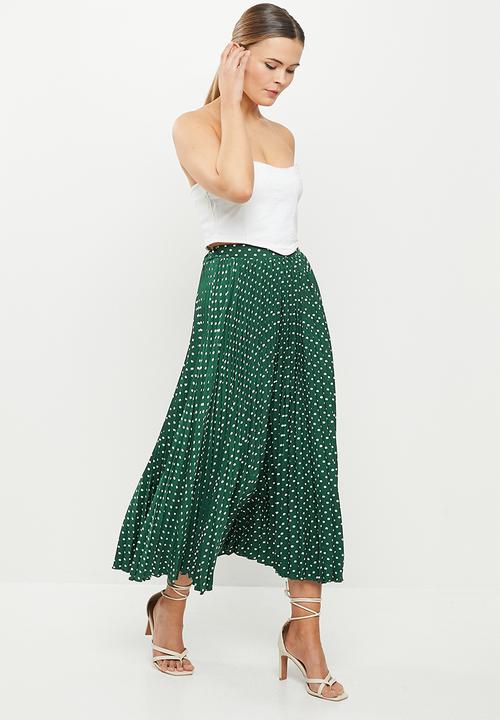 Glamorous - Speckle print pleated midi skirt - green