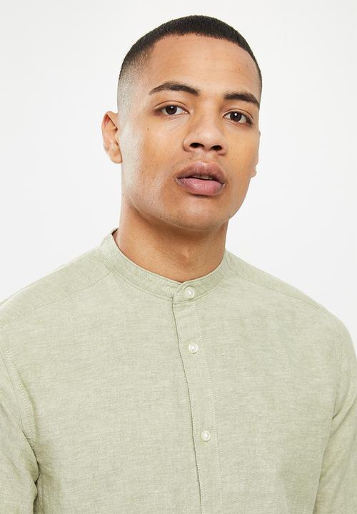 Only & Sons - Onscaiden long sleeve solid linen mao shirt noos - oil green