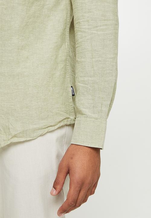 Only & Sons - Onscaiden long sleeve solid linen mao shirt noos - oil green