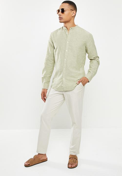 Only & Sons - Onscaiden long sleeve solid linen mao shirt noos - oil green