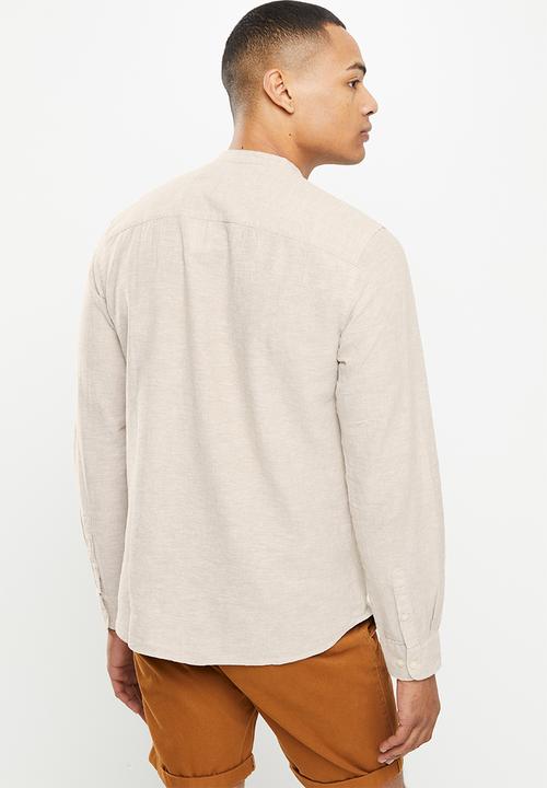 Only & Sons - Onscaiden long sleeve solid linen mao shirt noos - chinchilla