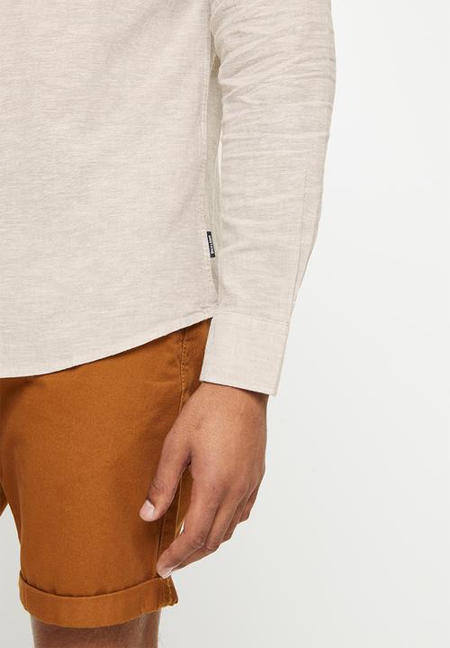 Only & Sons - Onscaiden long sleeve solid linen mao shirt noos - chinchilla