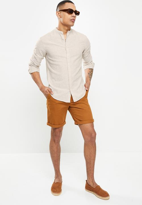 Only & Sons - Onscaiden long sleeve solid linen mao shirt noos - chinchilla