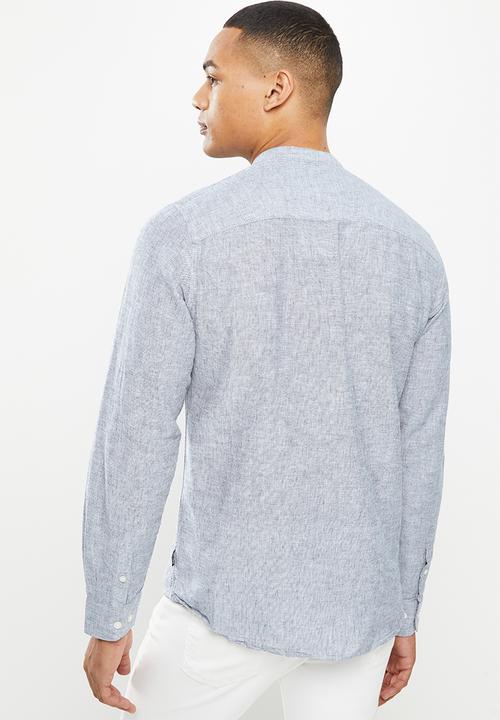 Only & Sons - Onscaiden ls solid linen mao shirt noos - dress blues