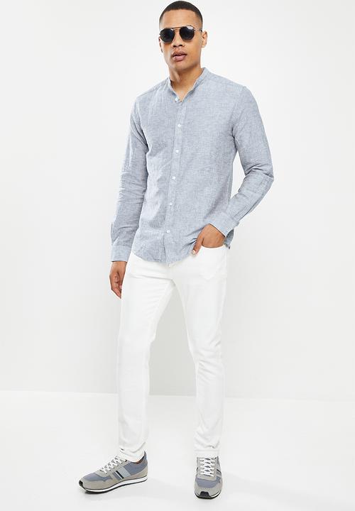 Only & Sons - Onscaiden ls solid linen mao shirt noos - dress blues