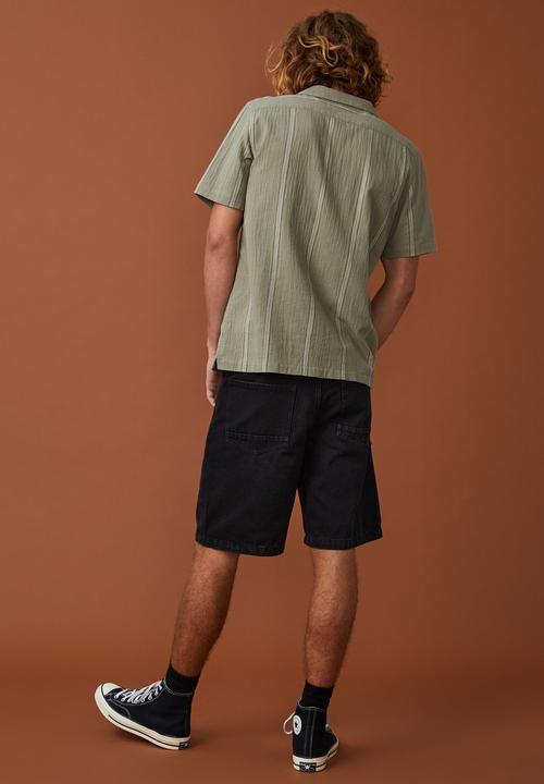 Cotton On - Riviera short sleeve shirt - olive stripe