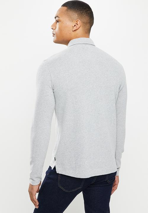 Superdry. - Studios long sleeve jersey polo - mid grey marl
