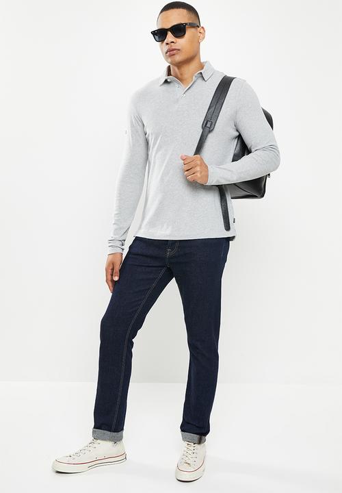 Superdry. - Studios long sleeve jersey polo - mid grey marl