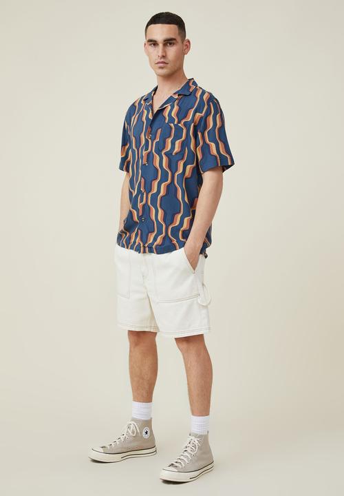 Cotton On - Riviera short sleeve shirt - navy 70 s wallpaper
