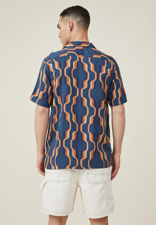 Cotton On - Riviera short sleeve shirt - navy 70 s wallpaper