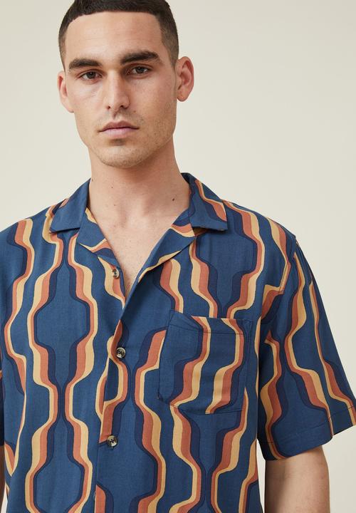 Cotton On - Riviera short sleeve shirt - navy 70 s wallpaper