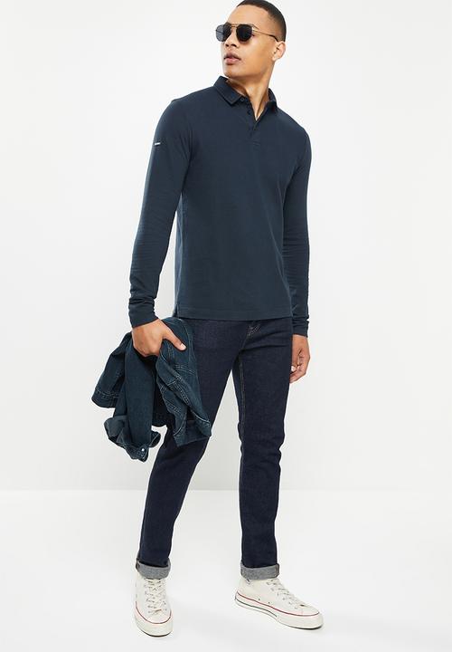 Superdry. - Studios long sleeve jersey polo - eclipse navy