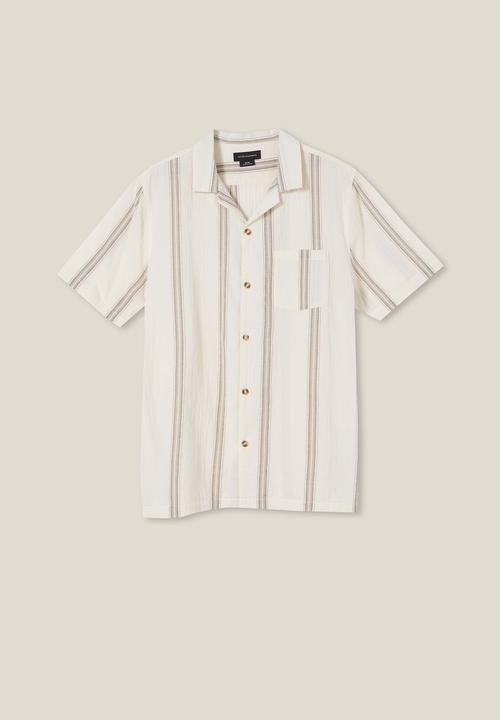 Cotton On - Riviera short sleeve shirt - ecru stripe