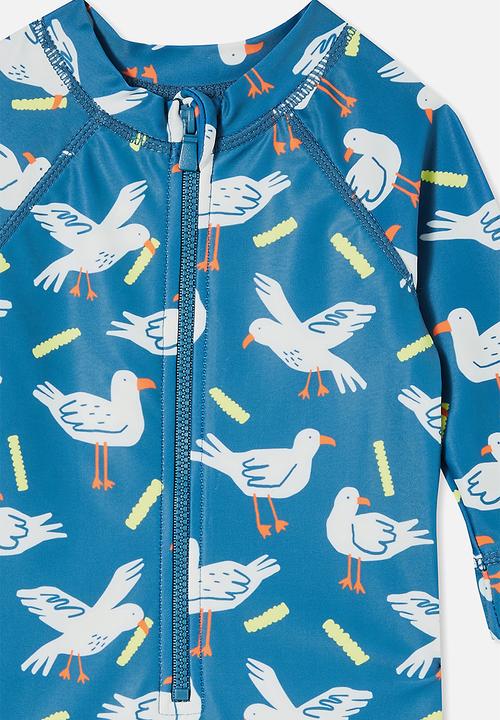 Cotton On - Cameron long sleeve swimsuit - petty blue/seagulls