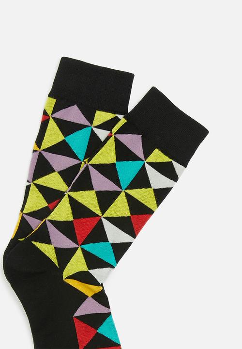 basicthread - Black geometric midi socks - multi