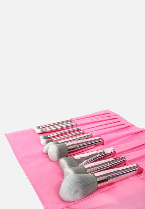 Glam Beauty - 10 Piece Shine Makeup Brush Set - Pink Metallic
