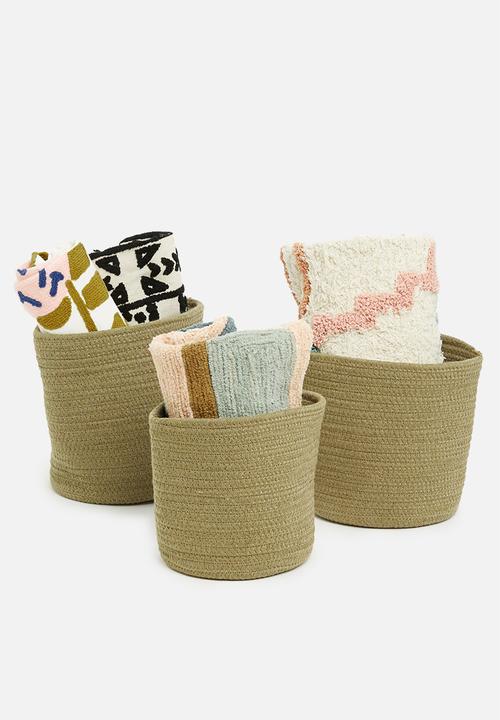 Sixth Floor - Cotton rope storage basket set of 3 – sage