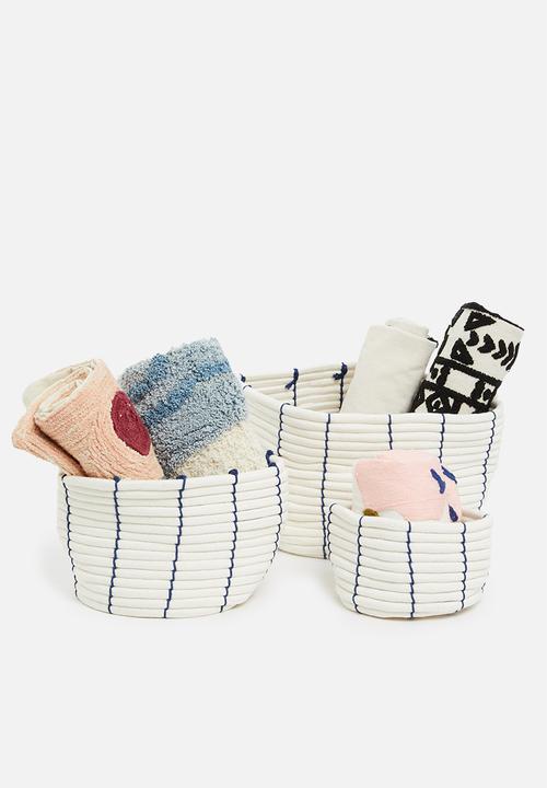 Sixth Floor - Cotton rope storage basket set of 3 – blue stripe
