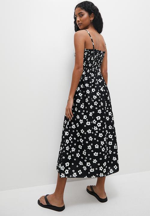 Superbalist - Shirred strap dress - black & white paintwork