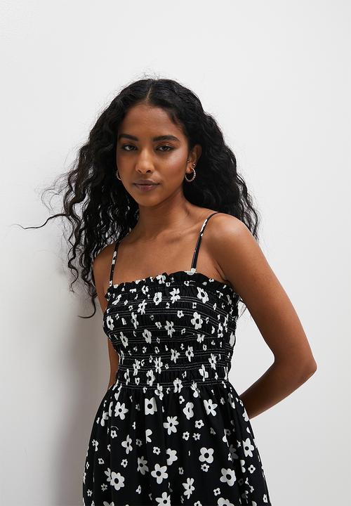 Superbalist - Shirred strap dress - black & white paintwork