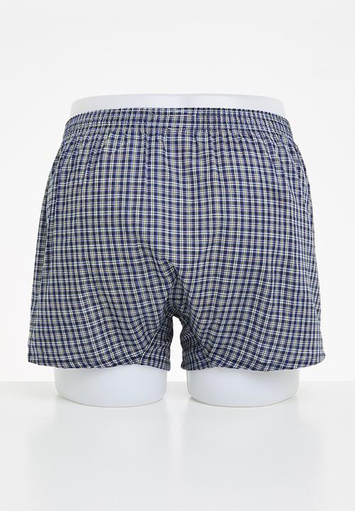 basicthread - Navy yellow check boxer - multi