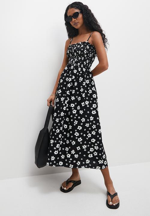 Superbalist - Shirred strap dress - black & white paintwork