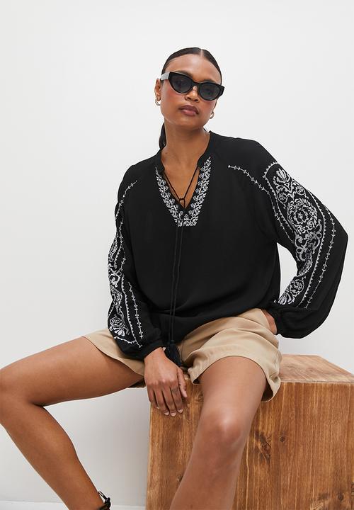 edit - Embroidered overshirt - black